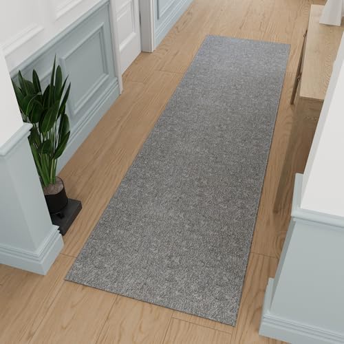 Ottomanson 2'7" x 24' Ultra-Thin Hallway Runner Rug - Durable Non-Slip Carpet for High-Traffic Areas - Fits Under Doors for Seamless Entry - Ideal for Kitchen, Entryway, Bedroom & Living Room, Gray