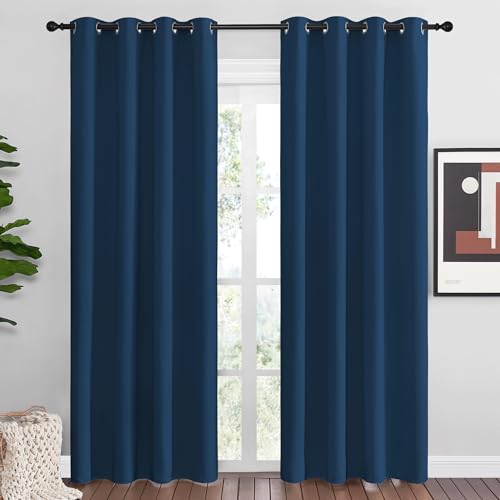 NICETOWN Moroccan Blue Blackout Curtains 86" Long, 55" Wide, 2 Pieces for Office, Dining Room, Guest Room - Sound Reducing, Heat and Cold Block Panels for Modern Decorative