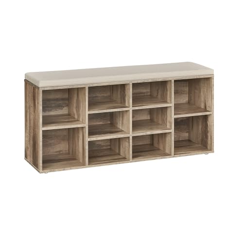 VASAGLE CUSTOS Collection - Shoe Bench, Storage Bench with Padded Seat, Entryway Bench with 10 Compartments, for Bedroom, 11.8 x 40.9 x 18.9 Inches, Camel Brown and Cappuccino Beige ULHS010K02