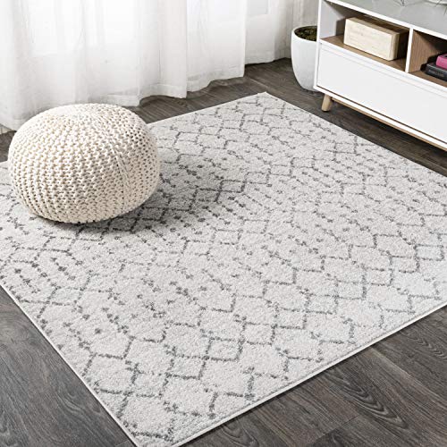 JONATHAN Y Boho Vintage Diamond Cream/Gray Square Area Rug 7X7 ft, Moroccan Hype for Living Room, Bedroom, Kitchen, Office, Easy-Cleaning, High Traffic, Pet-Friendly, Non-Shedding (MOH101B-7SQ)