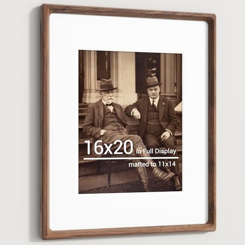 Heimlove 16x20 Picture Frames Natural Walnut,Original Wood Hand Make Crafted Poster Frame with Mat to 11x14 Graduation Picture Display,Family Picture,Wedding Picture,Photo,Document Wall Mounted