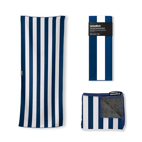 Nomadix Original Towel - Perfect for Beach, Pool, Travel, Camping, Yoga - Made With Recycled Materials - Super Absorbent - Sand Resistant - Cabana Stripe Dark Blue - 72.5x30