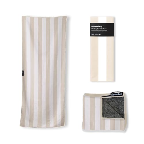Nomadix Original Towel - Perfect for Beach, Pool, Travel, Camping, Yoga - Made With Recycled Materials - Super Absorbent - Sand Resistant - Cabana Stripe Beige - 72.5x30