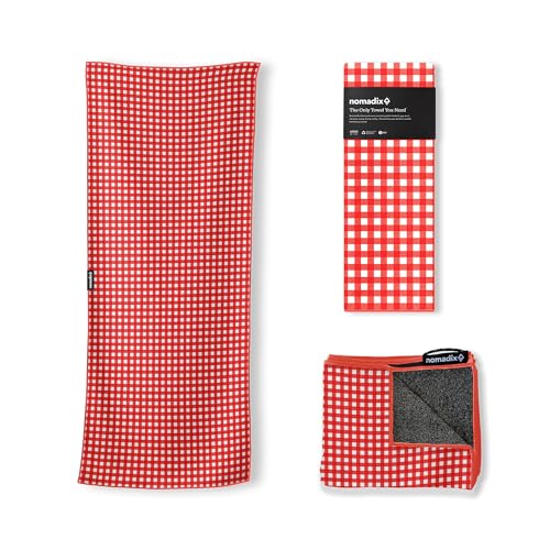 Nomadix Original Towel - Perfect for Beach, Pool, Travel, Camping, Yoga - Made With Recycled Materials - Super Absorbent - Sand Resistant - Gingham Red - 72.5x30