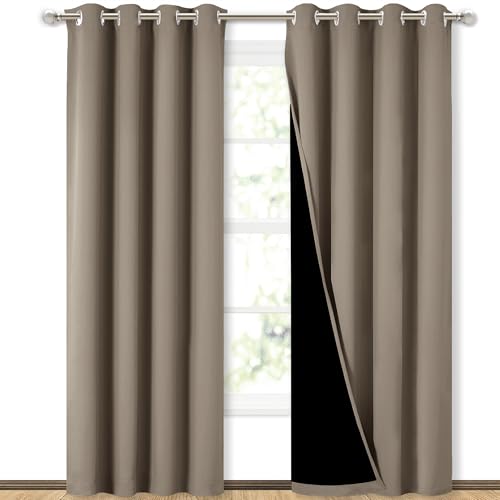 NICETOWN Taupe Full Shade Curtain Panels, Pair of Energy Smart & Noise Blocking Out Blackout Drapes for Dining Room Window, Thermal Insulated Guest Room Lined Window Dressing, 52 x 84 inch
