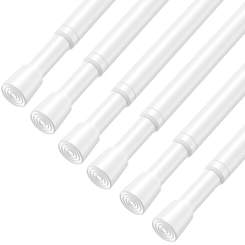 AIZESI Spring Tension Rods Adjustable Tension Curtain Rod Small Tension Rod No Drilling Expandable Spring Loaded Curtain Tension Rod(White,26" to 39"-6Pcs)