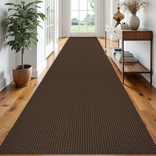 EARTHALL Runner Rug 3x18 Ft Washable Runners for Hallways Extra Long Woven Non Slip Entryway Runner Braided Kitchen Runner Indoor Outdoor Carpet Runners for Hotels, Officel, Stair, Brown