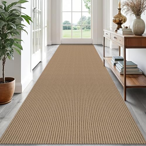 EARTHALL Runner Rug 3x14 Ft Washable Runners for Hallways Extra Long Woven Non Slip Entryway Runner Braided Kitchen Runner Indoor Outdoor Carpet Runners for Stair, Hall, Foyers, Orange/Tan/Brown