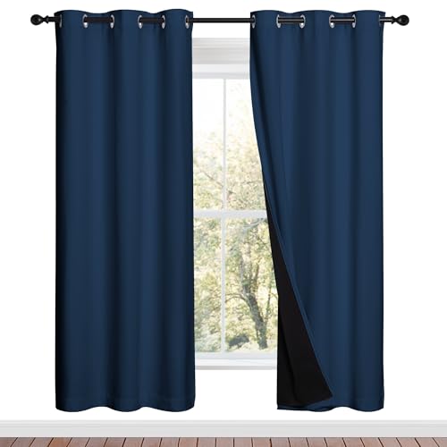 NICETOWN Moroccan Blue Full Shade Curtain Panels, Pair of Energy Smart & Noise Blocking Out Blackout Drapes for Dining Room Window, Thermal Insulated Guest Room Lined Window Dressing(42 x 72 inch)