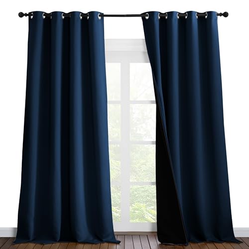 NICETOWN Total Shade Curtains and Draperies, Heavy-Duty Full Light Shading Drapes with Black Liner Backing for Villa/Hall/Dorm Window(Moroccan Blue, Package of 2 Panels, 52" Wide x 95" Long