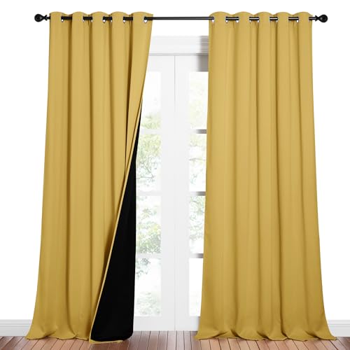 NICETOWN Total Shade Curtains and Draperies, Heavy-Duty Full Light Shading Drapes with Black Liner Backing for Villa/Hall/Dorm Window(Moroccan Blue, Package of 2 Panels, 62" Wide x 95" Long