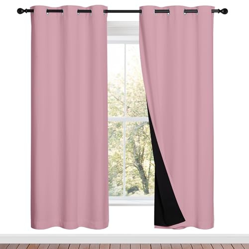 NICETOWN Crystal Pink Full Shade Curtain Panels, Pair of Energy Smart & Noise Blocking Out Blackout Drapes for Dining Room Window, Thermal Insulated Guest Room Lined Window Dressing(42 x 72 inch)