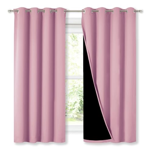 NICETOWN 100% Blackout Curtains (Crystal Pink, 52x63)