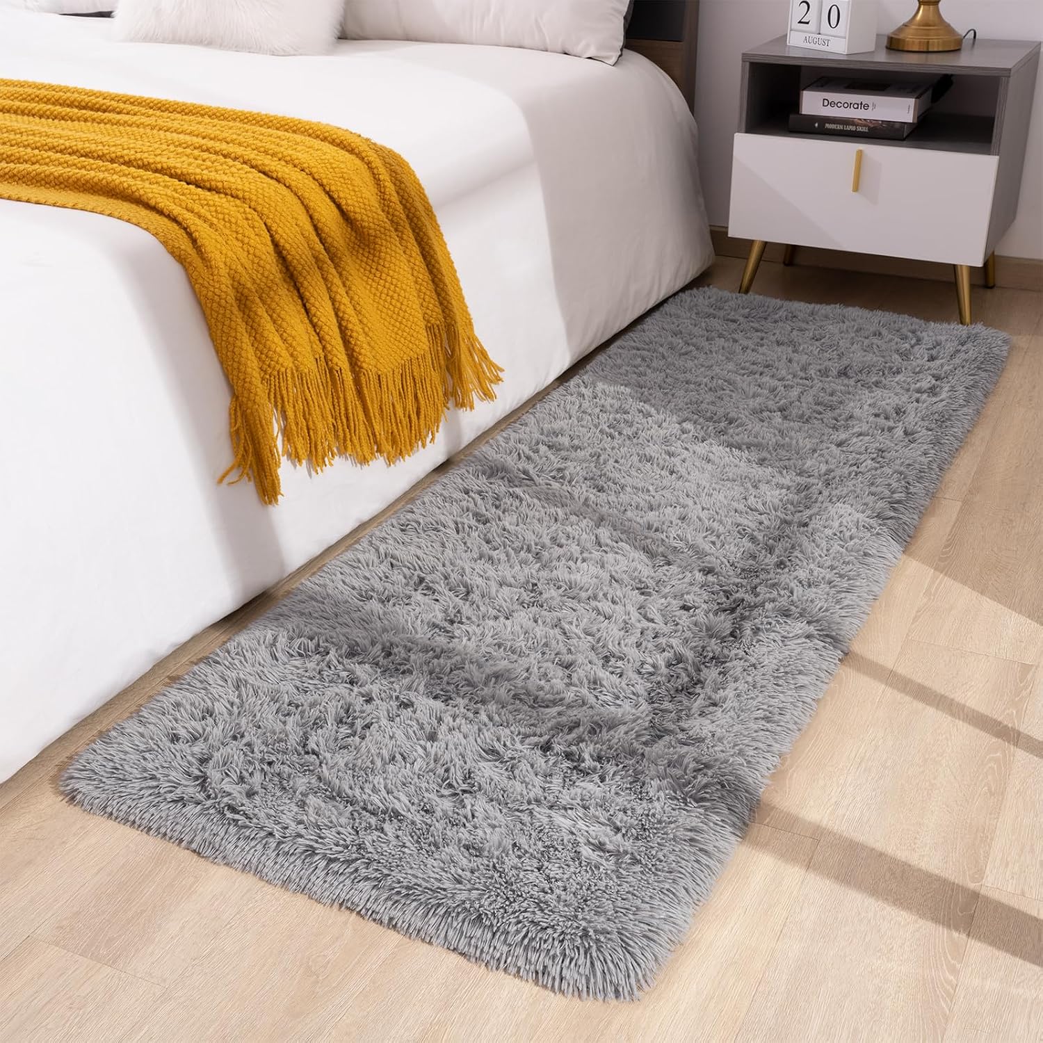 Toneed Fluffy Runner Rug (Gray, 2-pack)