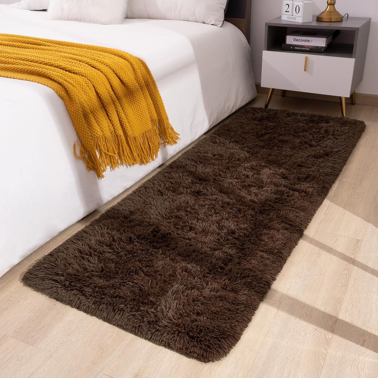 Toneed Fluffy Runner Rug (Brown, 2-pack)