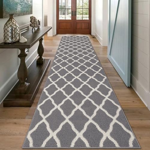 SHACOS Hallway Runner Rugs 2.6x10 ft Long Washable Rug Runner Non Slip Rubber Backing Kitchen Hall Carpet Runner Dirt Trapper Floor Mats for Entryway Living Room, Light Gray