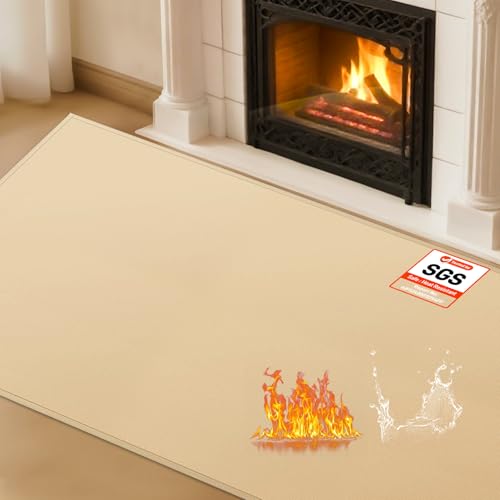 Hearth Rugs for Fireplaces Fire Resistant, 59 x 32 x 0.04 inch Fireproof Fireplace Mat Hearth Rug, Hearth Pads for Wood Stove Fireplace Indoor Outdoor, Protect Floors Carpets from Sparks Embers-Khaki