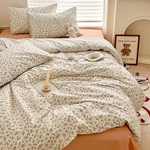 HighBuy Boho Floral Duvet Cover Twin XL White Cotton Coquette Comforter Quilt Duvet Covers with Pink Floral,Garden Floral Bedding Set Twin XL Lightweight Soft Cottagecore Duvet Cover Sets Cute