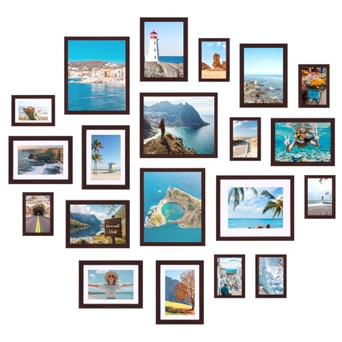 Fixwal 20 Pack Picture Frames Collage Wall Decor Wall Frame Set for Gallery Wall Decor, Hanging or Tabletop Display, Assorted Picture Frames Including 8x10, 5x7, 4x6 Family Photo Frames, Brown