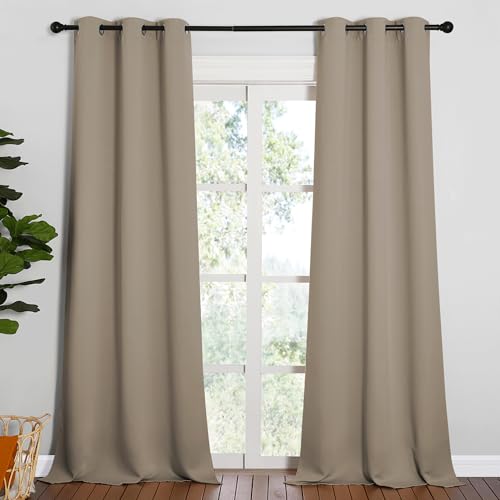 NICETOWN Patio Glass Door Blackout Curtains for Bedroom/Living Room, Privacy Panel Drapes for Dining Room and Guest Room (Taupe, 42 inches Wide x 95 inches Long, 1 Pair)