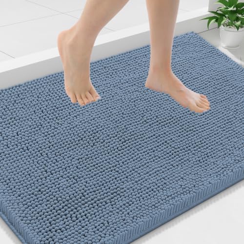 Smiry Luxury Chenille Bathroom Rugs 36x24, Extra Soft and Absorbent Shaggy Bath Mat, Machine Washable, Non-Slip Plush Carpet Runner for Tub, Shower, and Floor, Home Decor Accessories, Grayish Blue