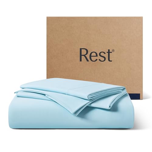 REST Evercool+ Starter Sheet Set, Twin, Light Blue, Breathable Bed Sheets for Hot Sleeper and Night Sweats, with Pillowcases, Ionic+ Self-Cleaning Silver Yarn for Sensitive Skin, 3PCS No Flat Sheet