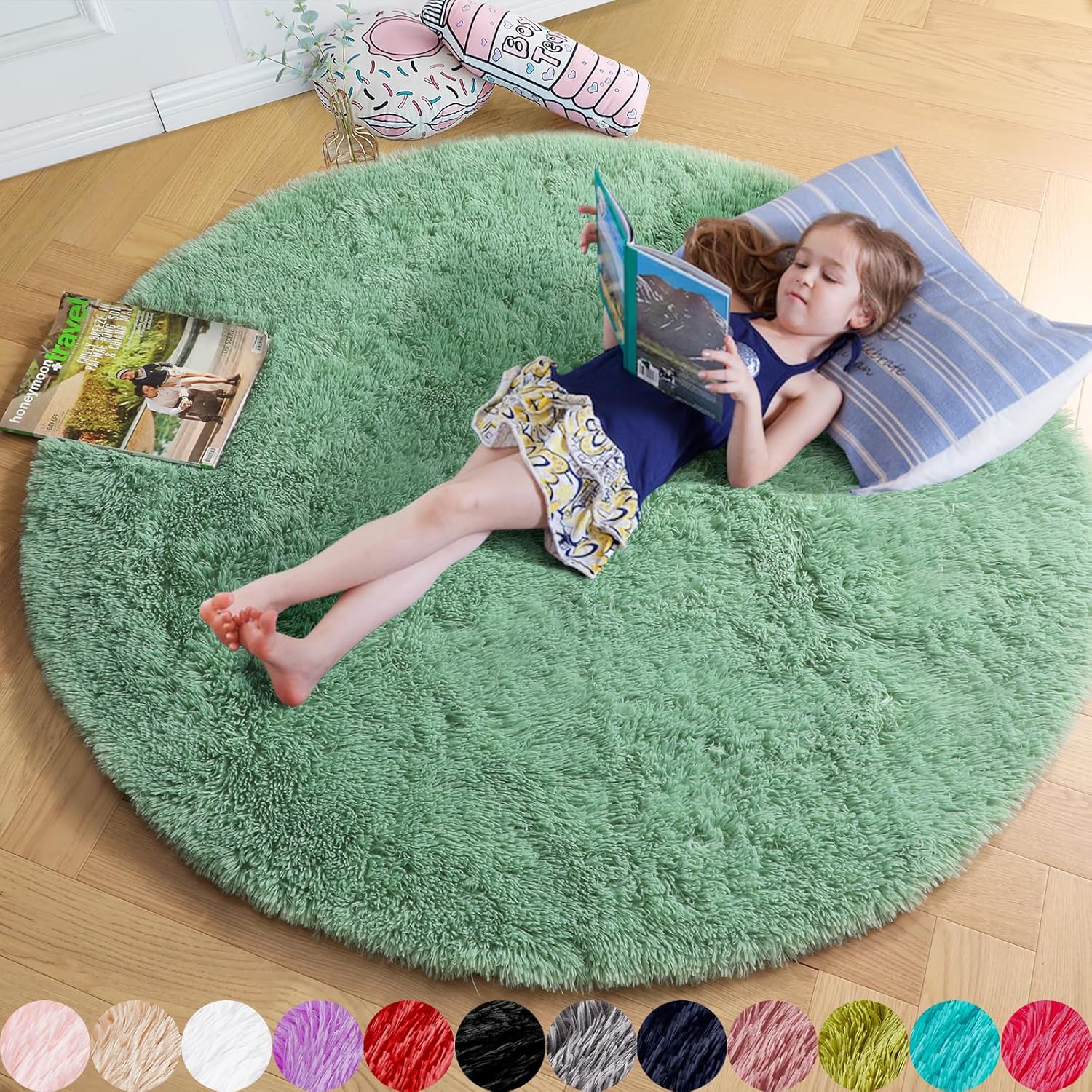 Amdrebio Sage Green Round Rugs 5Ft