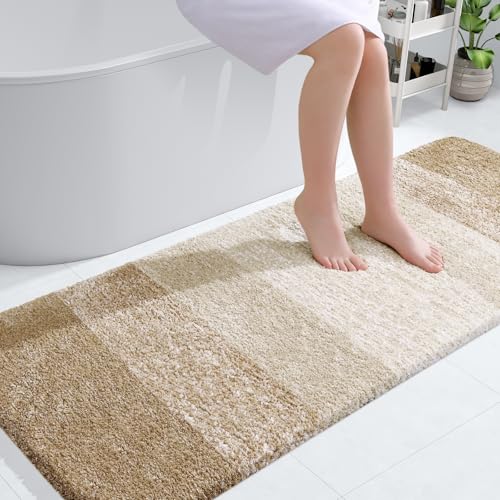 OLANLY Bathroom Runner Rugs 59x24, Extra Soft Absorbent Microfiber Bath Rugs, Rubber Backing, Quick Dry, Machine Washable Bath Mats for Bathroom Floor, Tub and Shower, Home Decor Accessories, Tan