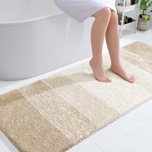 OLANLY Bathroom Runner Rugs 59x24, Extra Soft Absorbent Microfiber Bath Rugs, Rubber Backing, Quick Dry, Washable Bath Mats for Bathroom Floor, Tub and Shower, Home Decor Accessories, Light Beige