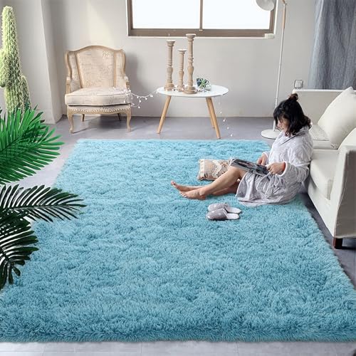 DweIke Fluffy Sky Blue Rugs for Bedroom Living Room, 6x9 Large Soft Plush Shaggy Light Baby Blue Girls Boys Kids Rug, Non-Slip and Machine Washable Carpet for Dorm Nursery Classroom Decor