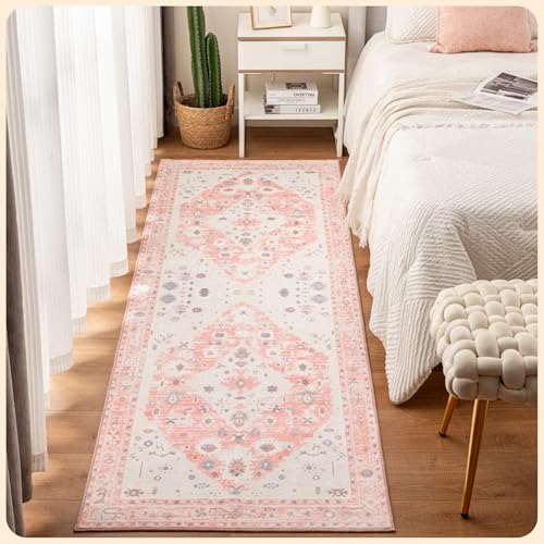 Istana Hallway Carpet 2.5x8 - Pink Kitchen Runner Non Slip Washable - Silk's Soft Touch - Stylish Home Rug