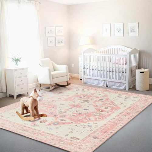 Istana 8x10 Area Rug - Pink 8x10 Rugs for Living Room - Foldable Rugs for Bedroom - Stain Resistant Washable Rug - Eco-Friendly Area Rugs - Easy to Clean Living Room Rug