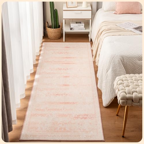 Istana Hallway Runner Rug 2.5x8 - Pink Kitchen Rugs Non Slip Washable -Silk's Soft Touch Carpet Runner - Stylish Runner Rugs for Home