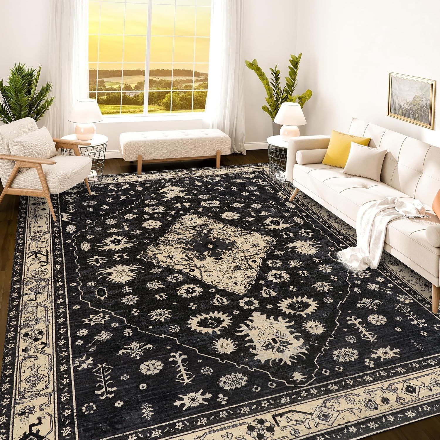Istana 8x10 Area Rug - Black 8x10 Rugs for Living Room - Foldable Rugs for Bedroom - Stain Resistant Washable Rug - Eco-Friendly Area Rugs - Easy to Clean Living Room Rug