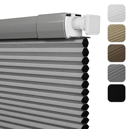 No Drill No Tools Blackout Cellular Shades Easy to Install for Indoor Windows Cordless Honeycomb Blinds Thermal Insulated Noise Reduction,Gray,41" W x 64" H