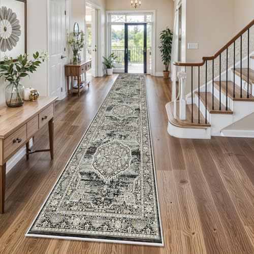 Washable Hallway Runner Rugs 3x14 (Black)