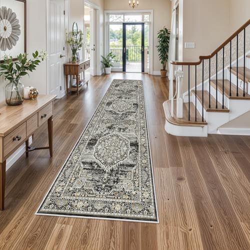 Washable Hallway Runner Rugs 3x12 (Black)