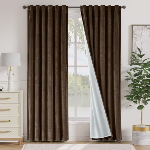 Lazzzy Dark Brown 84" Velvet Curtains