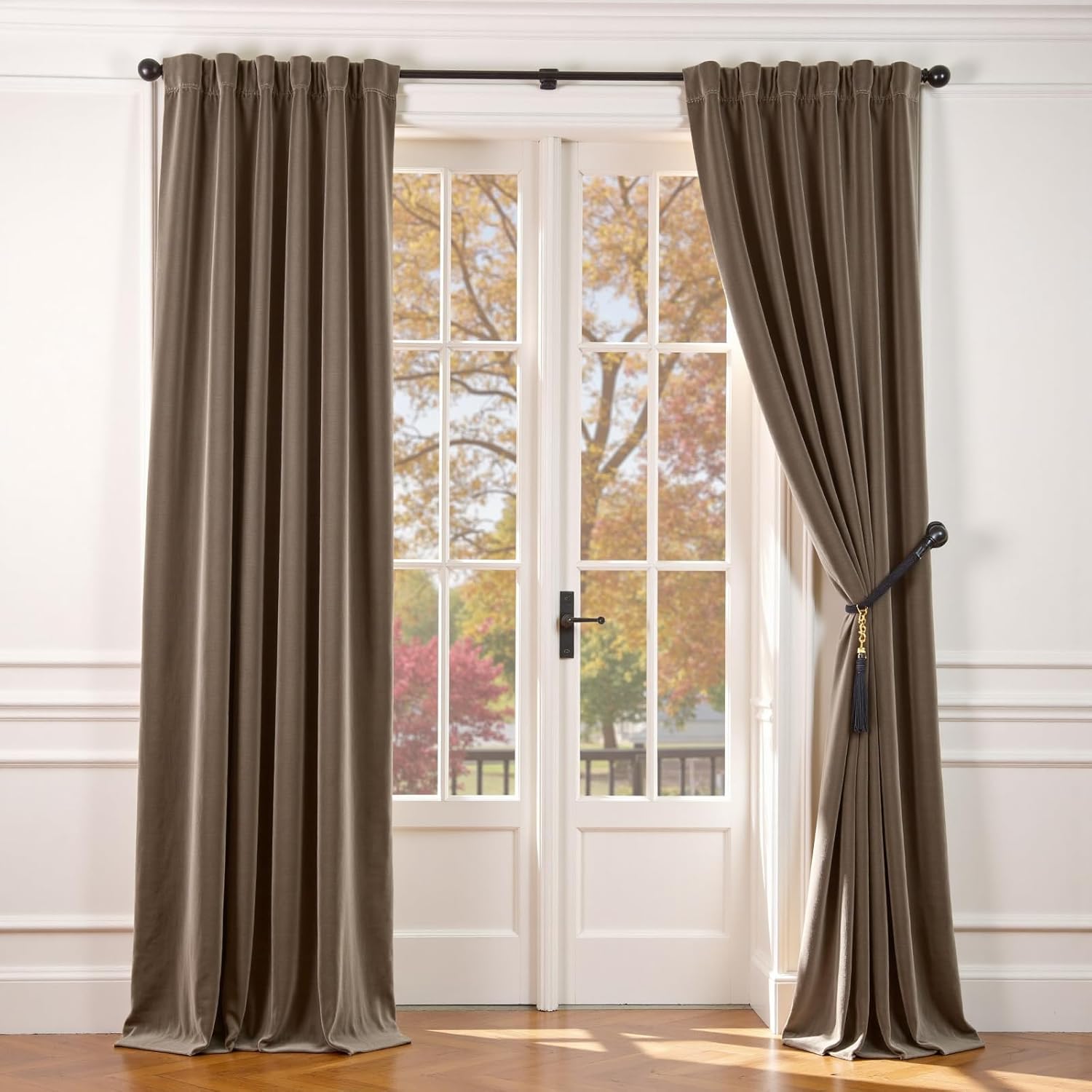 Lazzzy Dark Brown Blackout Velvet Curtains 96 Inches Long Thermal Insulated Blackout Curtain Drapes Luxury Back Tab Window Treatments for Bedroom Living Room 2 Panels, 52 x 96 Inch, Truffle