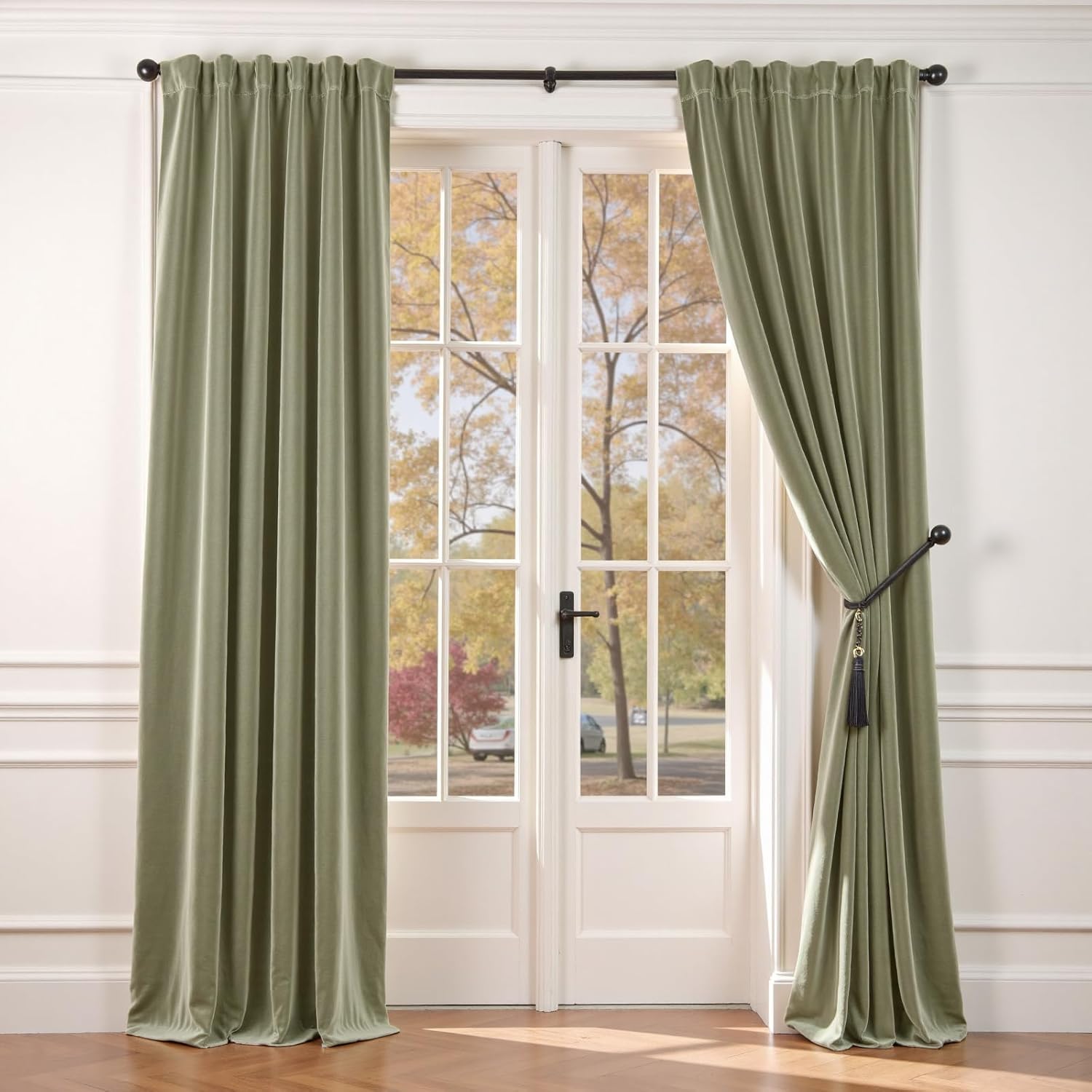 Lazzzy Green Velvet Curtains 84 Inch Long Blackout Thermal Insulated Room Darkening Lined Curtain Drapes Luxury Back Tab Window Treatments for Bedroom Living Room 2 Panels, 52 x 84 Inch, Olive Sage