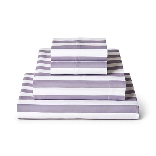 Mellanni Full Sheets Set - 4 PC Iconic Collection Bedding - Hotel Luxury, Extra Soft, Cooling Bed Sheets - Wrinkle, Fade, Stain Resistant (Full, Oxford Stripe Hazy Lilac)