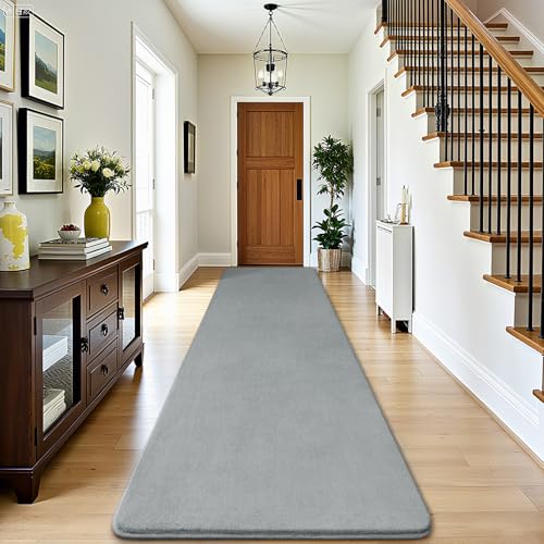 Amearea Modern Soft Hallway Runner Rug, 2x8 Feet Area Rug Runners for Hallways, Washable Runner Rugs, Non Slip Memory Foam Rug Grey Runner Rugs Carpet for Entrance Kitchen Kids Room Decor, Grey
