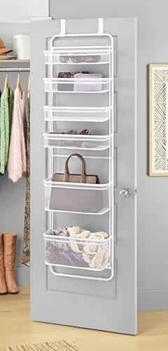 Whitmor Over The Door Organizer - 6 Sections - Pantry, Bathroom, Accessory Organizer - Metal and Mesh - White