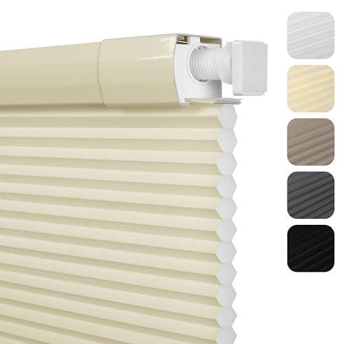 No Drill No Tools Light Filtering Cellular Shades Cordless Honeycomb Blinds Pull Down Window Blinds Easy to Install for Windows Thermal Insulated Noise Reduction,Beige,51" W x 36" H