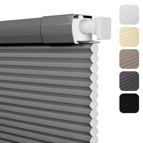 No Drill No Tools Light Filtering Cellular Shades Cordless Honeycomb Blinds Pull Down Window Blinds Easy to Install for Windows Thermal Insulated Noise Reduction,Gray,48" W x 36" H