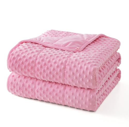Topcee Weighted Blanket for Adults (20lbs 60"x80"), Minky Dots Heavy Blanket for 190-210lbs Sleeping, Soft, Cozy and Cooling Weighted Throw Blankets, Machine Washable, Pink
