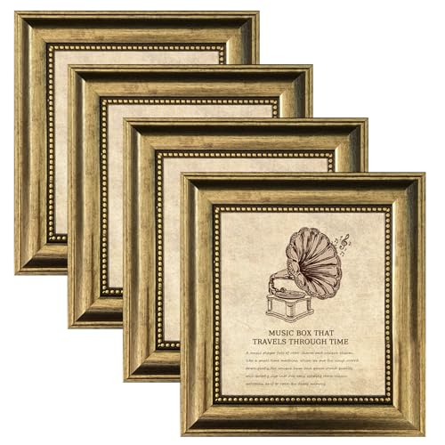 8x8 Picture Frame 4 set Ornate Vintage Picture Frames Gold for Wall Display, Gold 8 by 8 Frame for Wall home best gift