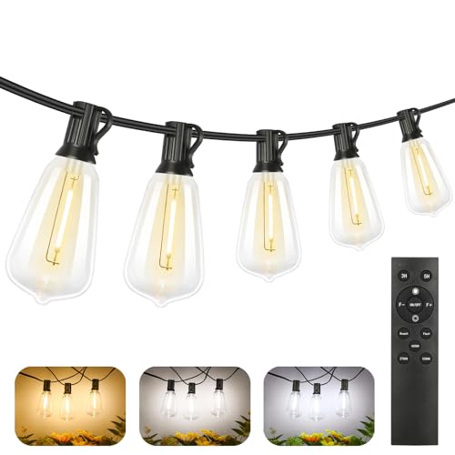 Brightever 150FT Outdoor Lights with Remote, 2700K/4000K/5000K Selectable LED String Lights for Outside with 75+2 ST38 Shatterproof Edison Bulbs