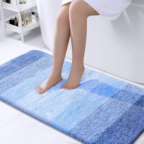 OLANLY Bathroom Runner Rugs 44x24, Extra Soft Absorbent Microfiber Bath Rugs, Rubber Backing, Quick Dry, Washable Bath Mats for Bathroom Floor, Tub and Shower, Home Decor Accessories, Light Royal Blue