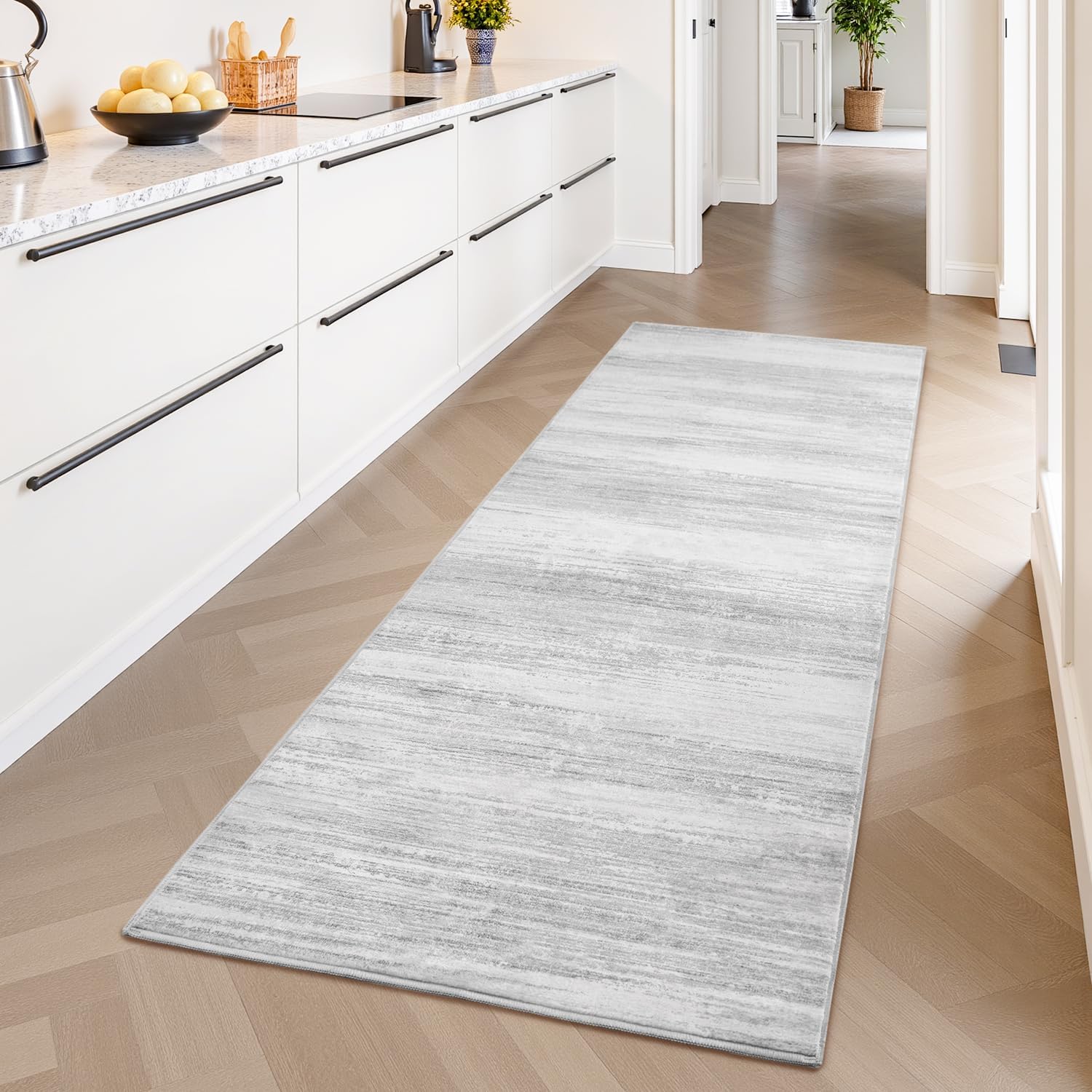 PADOOR Modern Abstract Runner Rug (Grey)